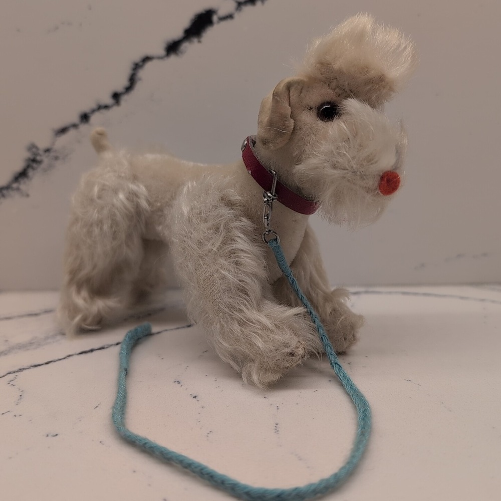 STEIFF Snobby Poodle Dog Jointed‎ Limbs Collar Mohair Button 6" Vintage 1960s